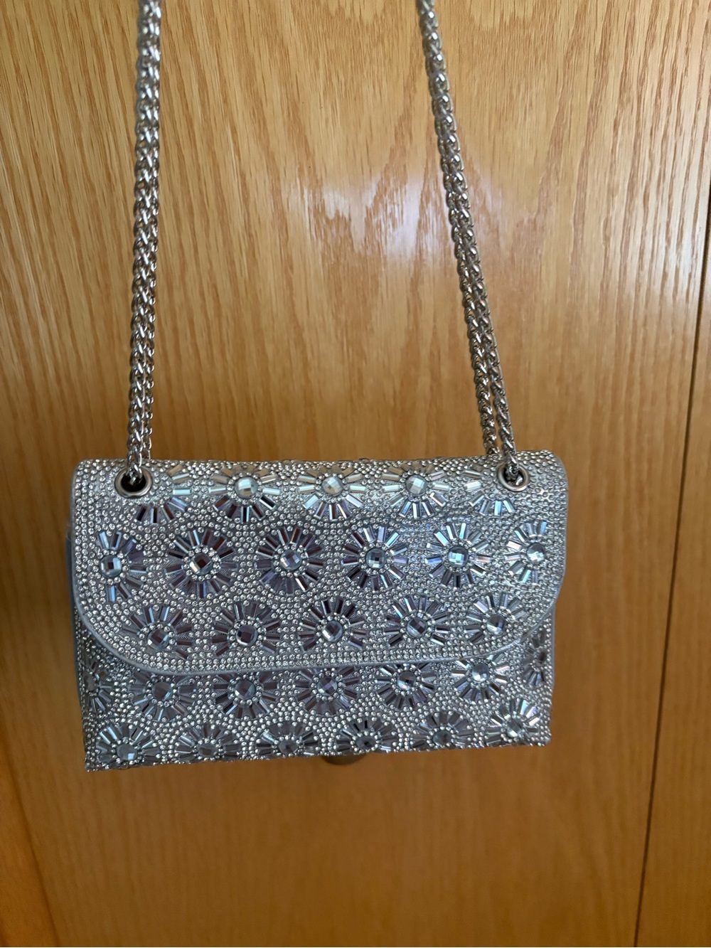 Sparkling Silver Embellished Crossbody Bag